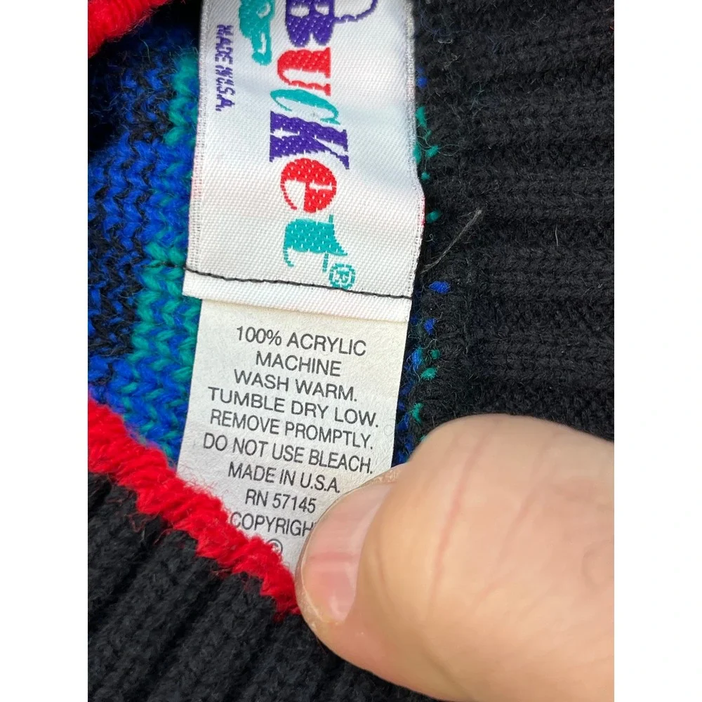Vintage 90s Bucket Basketball‎ Hoops Knit Sweater Kids Size Multi Color